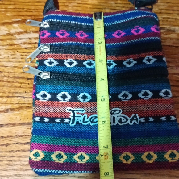 Multi color 3 zippered front section crossbody shoulder bag - Picture 8 of 17